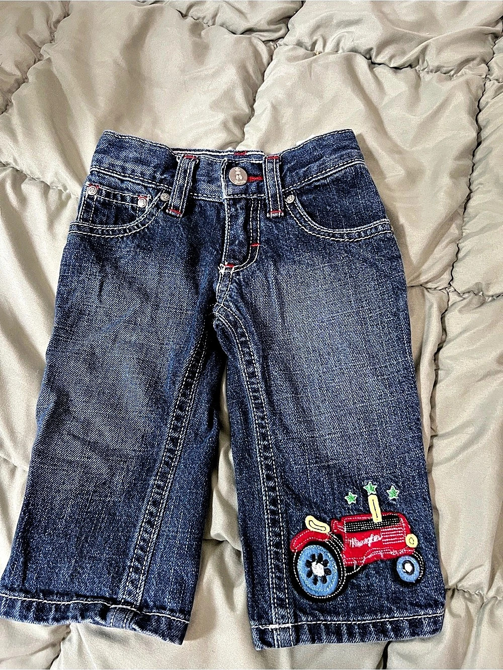 Wrangler All Around Baby Denim Jeans Embroidered Red Tractor Kids Blue